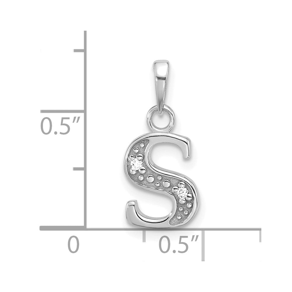 14K White Gold Diamond Letter S Initial Pendant