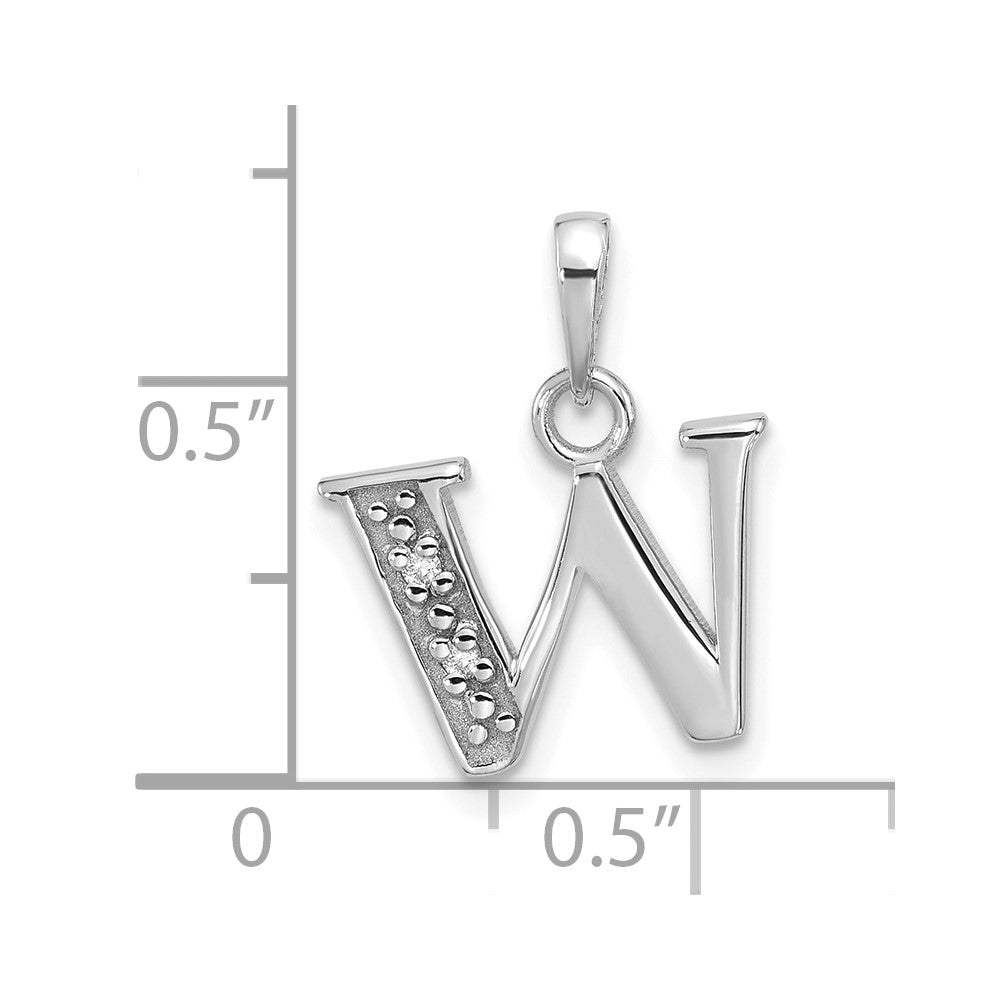 14K White Gold Diamond Letter W Initial Pendant