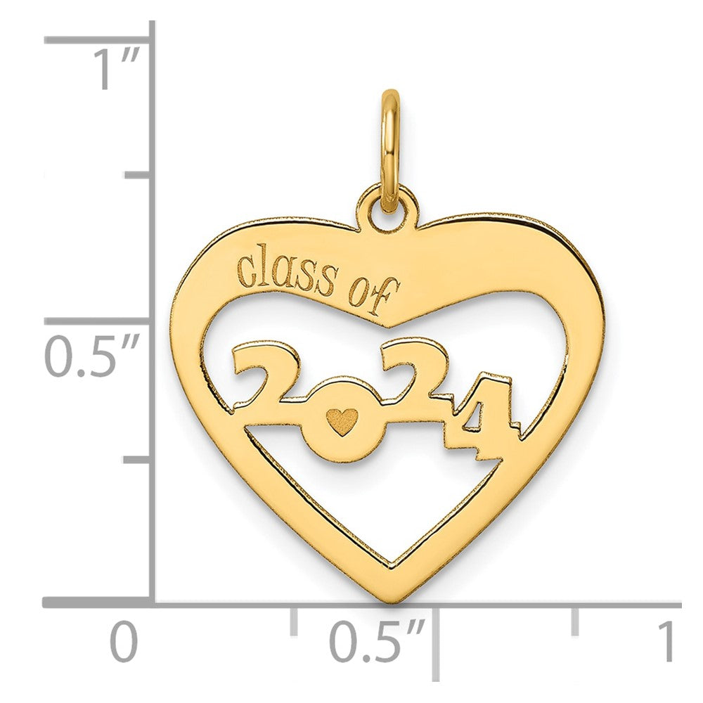 14K Polished CLASS OF 2024 Cut Out Heart Charm