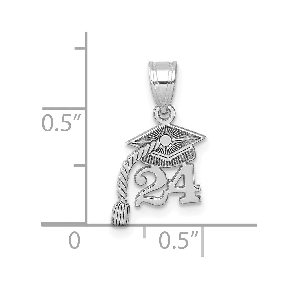 14K White Gold Graduation Cap 24 w/ Dangling Tassel Charm