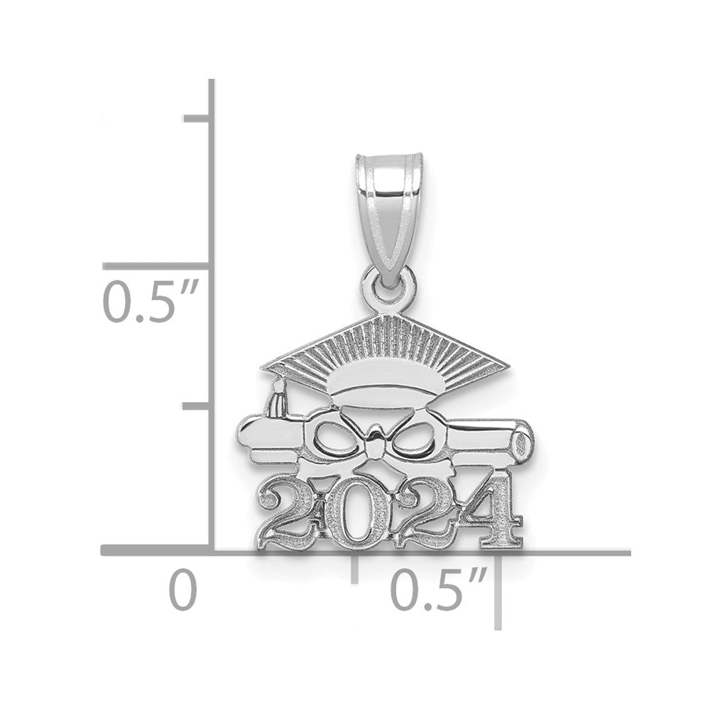 14K White Gold Graduation Cap and Diploma 2024 Charm