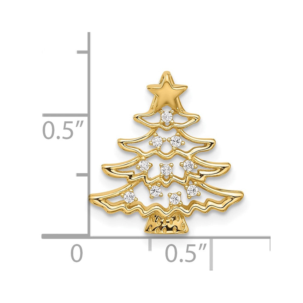 14k Polished CZ Christmas Tree Chain Slide Pendant