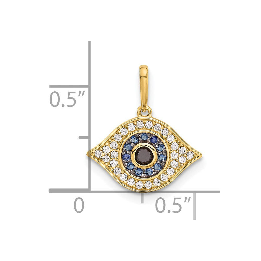 14K Polished Multi-color CZ Evil Eye Pendant