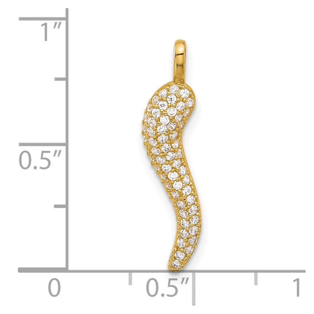 14k Polished CZ Large Italian Horn Pendant