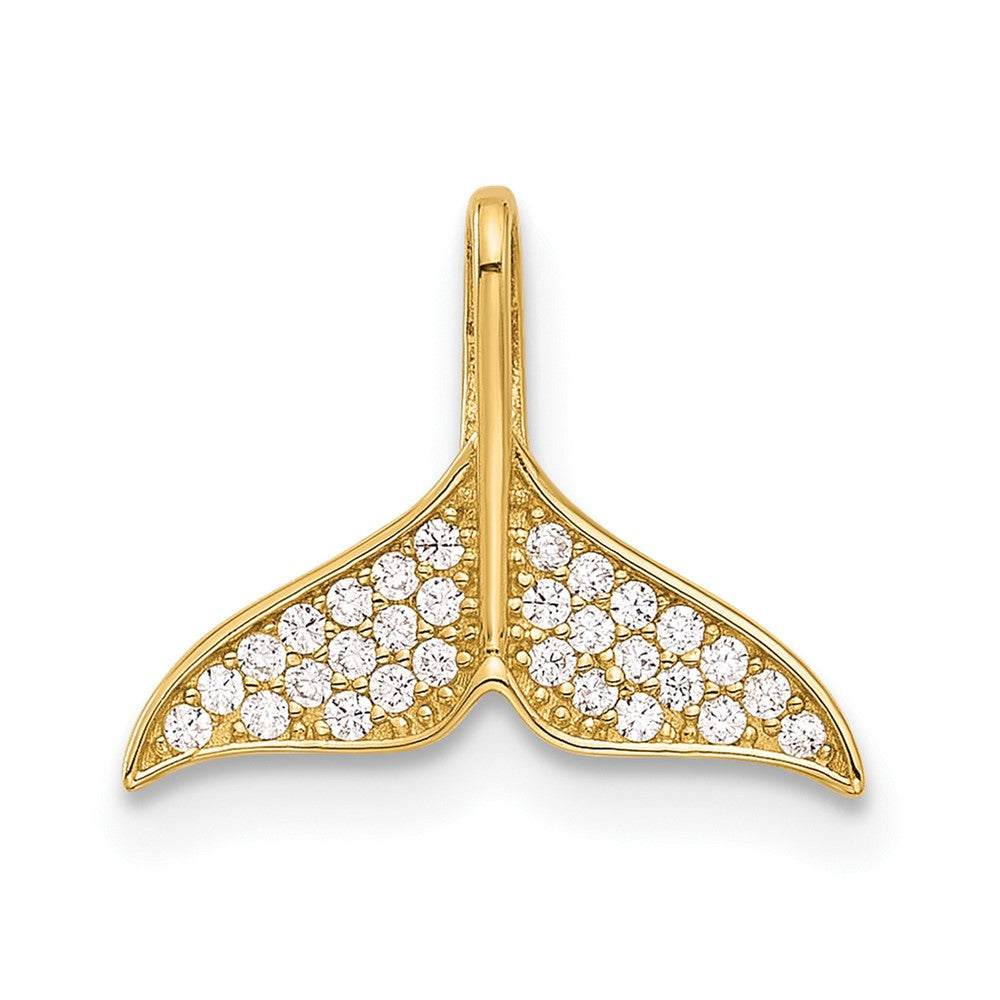 14k Polished CZ Whale Tail Pendant