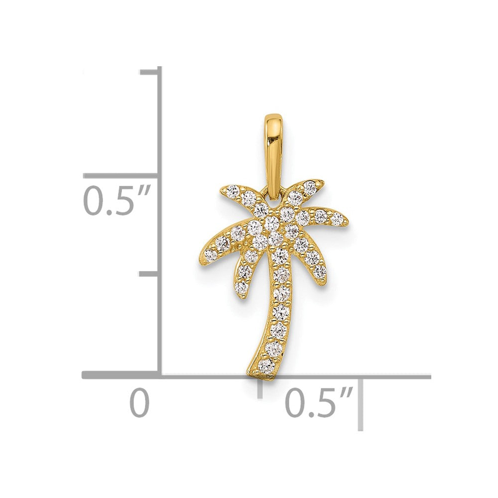 14K Polished CZ Palm Tree Pendant