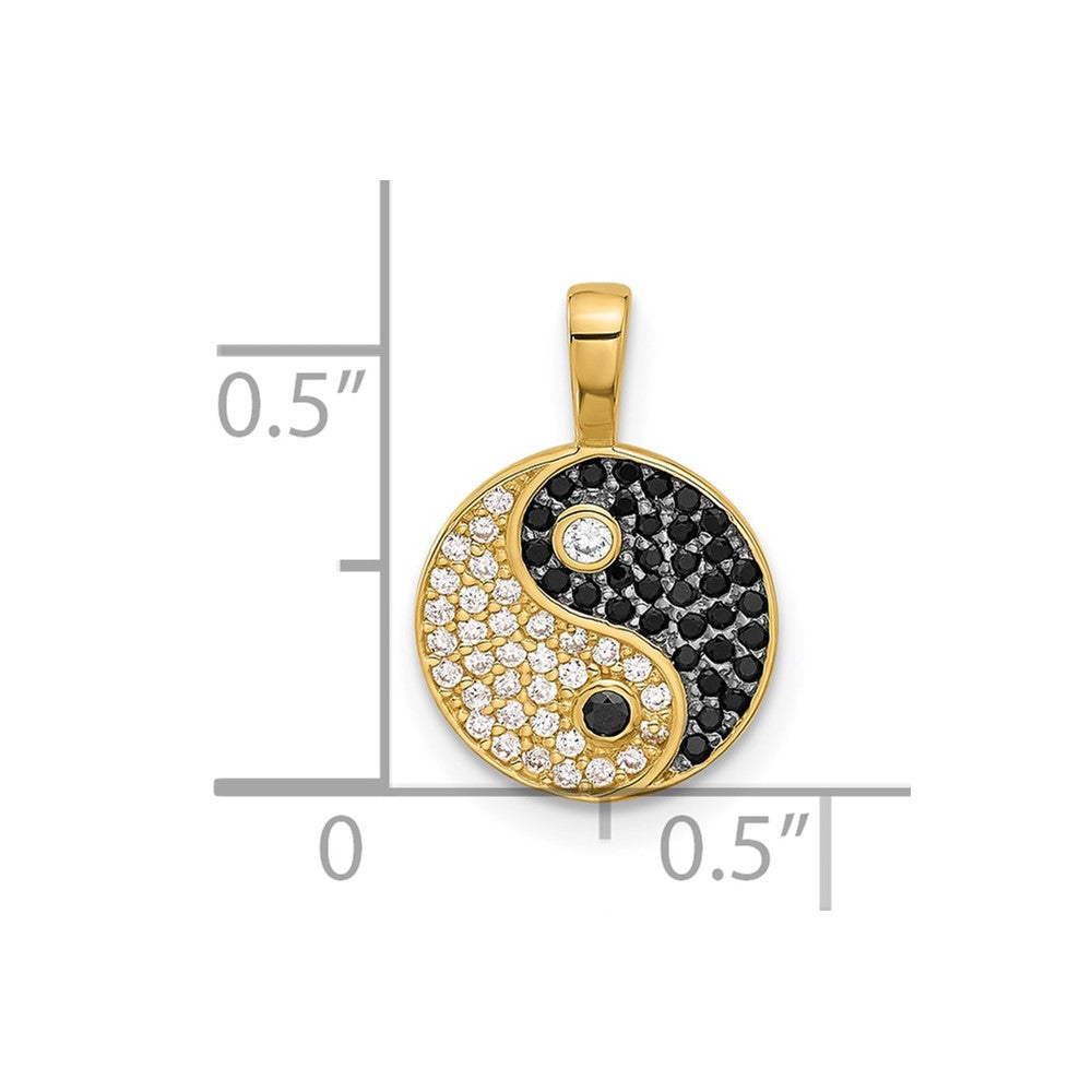 14k with Rhodium Black and Clear CZ Yin and Yang Pendant