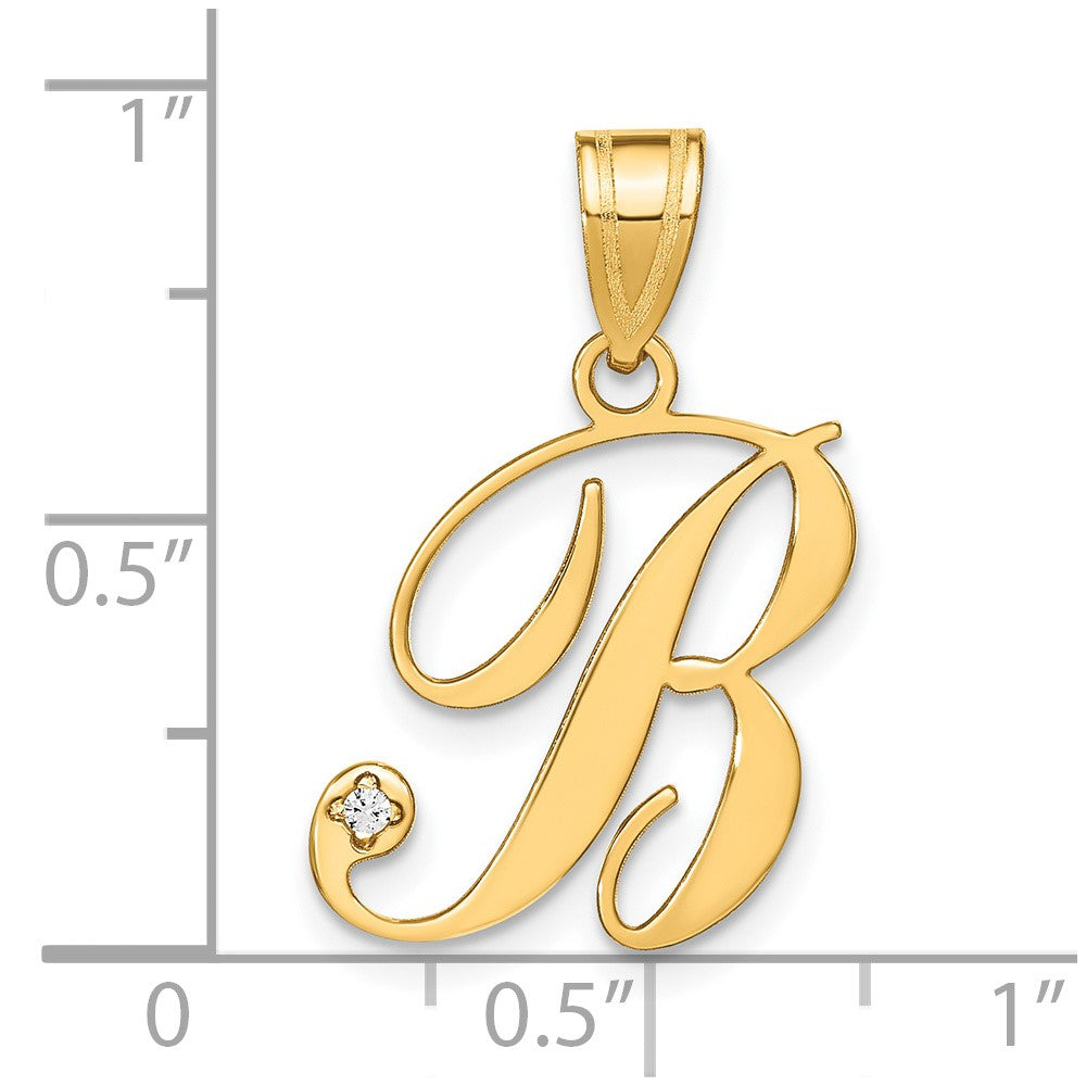 14KY Script Letter B  Initial Pendant with Diamond