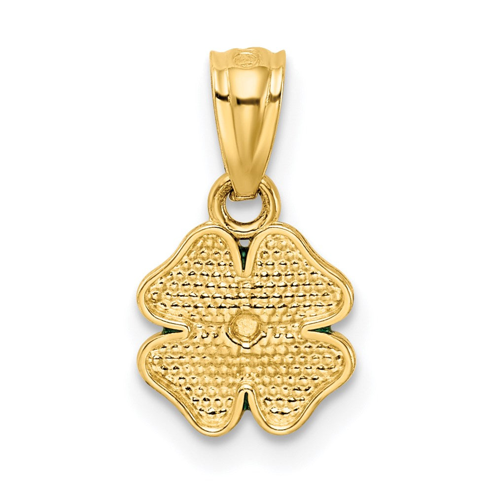 14k Green Enameled Four Leaf Clover Pendant