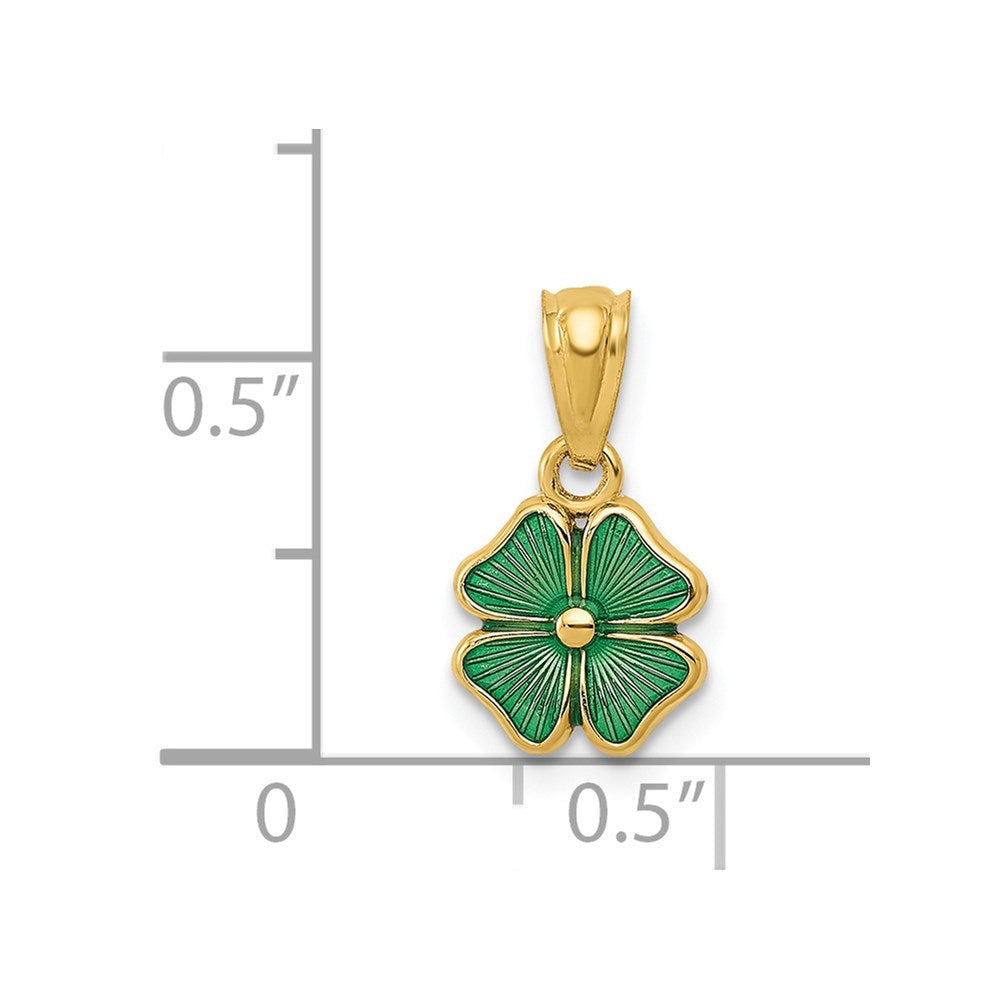 14k Green Enameled Four Leaf Clover Pendant