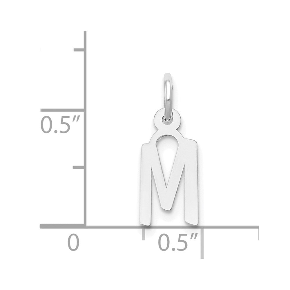 14K White Gold Small Slanted Block Letter M Initial Charm