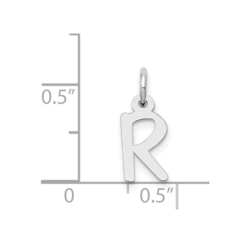 14K White Gold Small Slanted Block Letter R Initial Charm