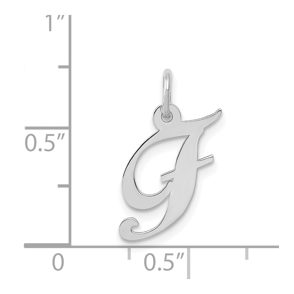 14k White Gold Small Fancy Script Letter F Initial Charm