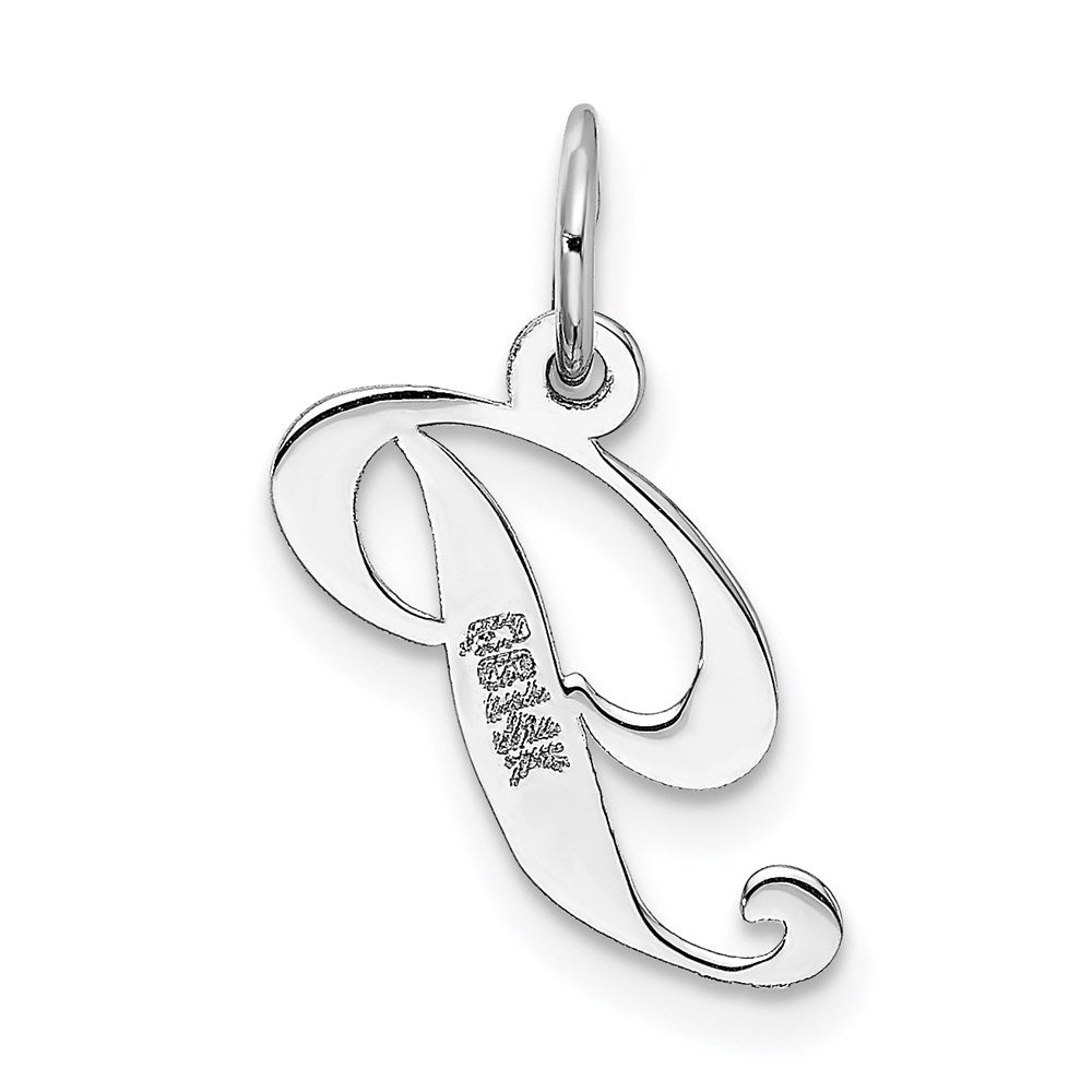 14k White Gold Small Fancy Script Letter P Initial Charm