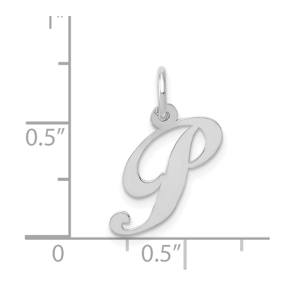 14k White Gold Small Fancy Script Letter P Initial Charm