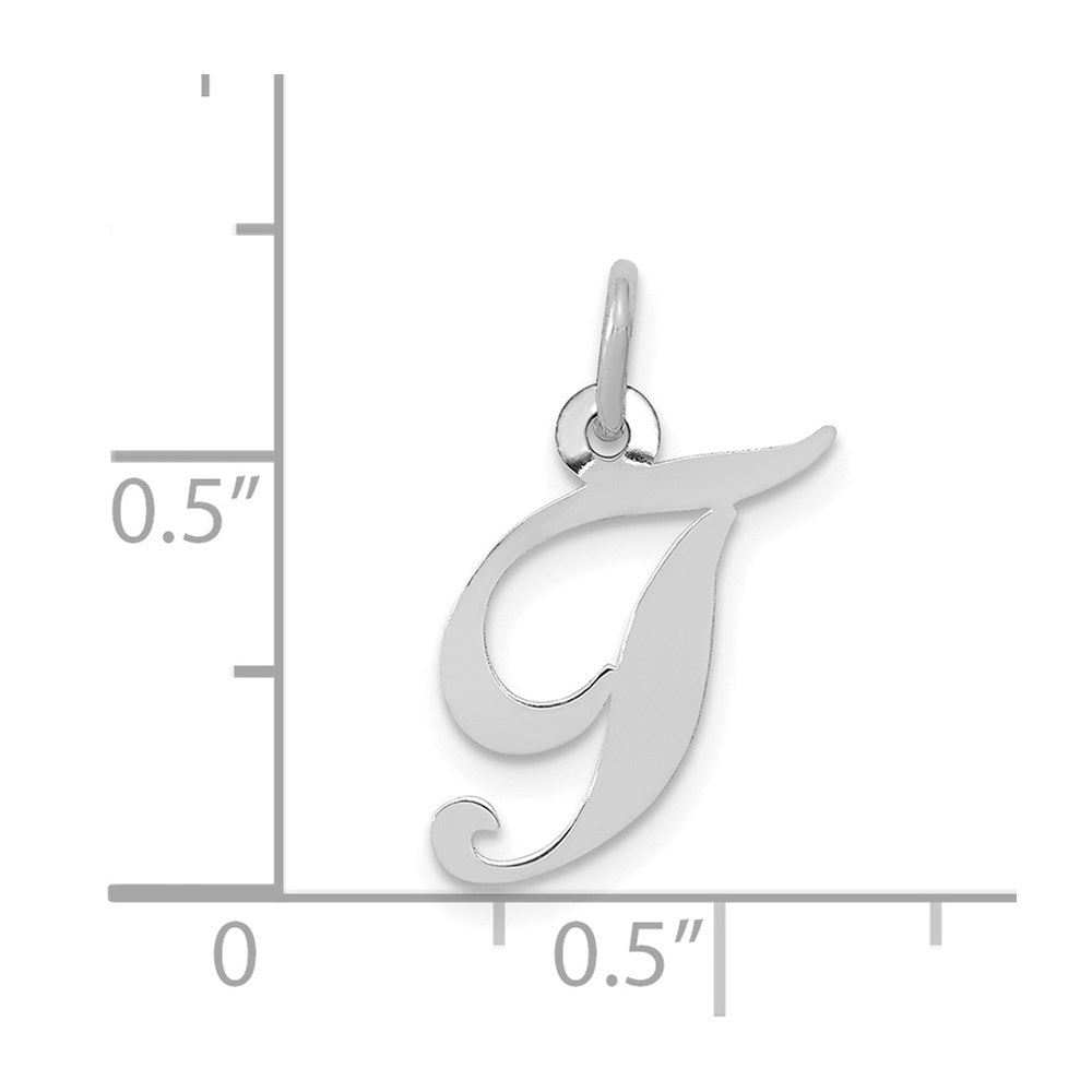 14k White Gold Small Fancy Script Letter T Initial Charm