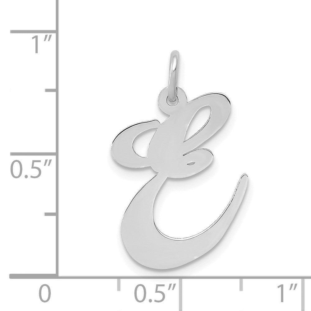 14k White Gold Large Fancy Script Letter E Initial Charm