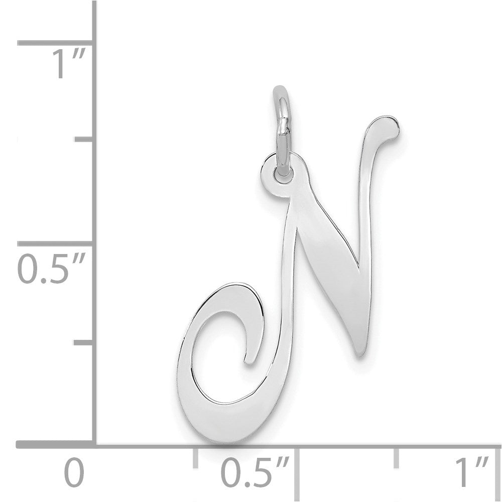 14k White Gold Large Fancy Script Letter N Initial Charm
