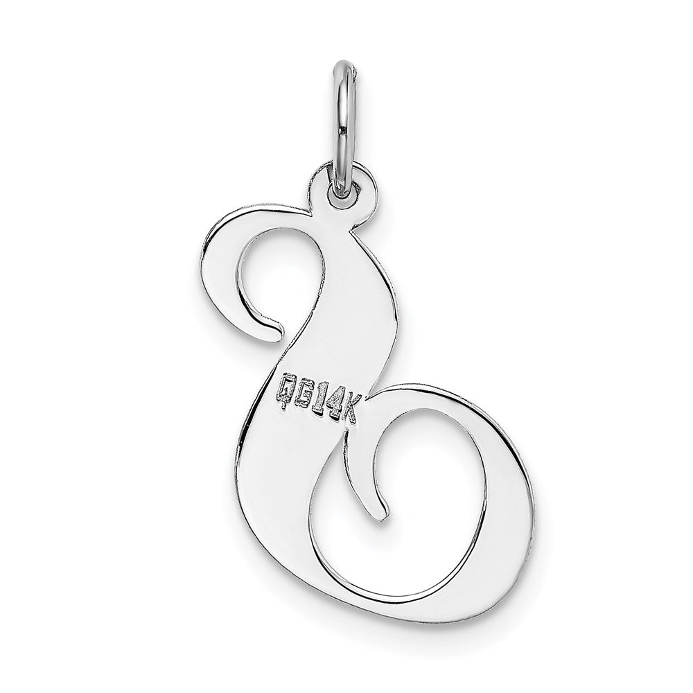14k White Gold Large Fancy Script Letter S Initial Charm