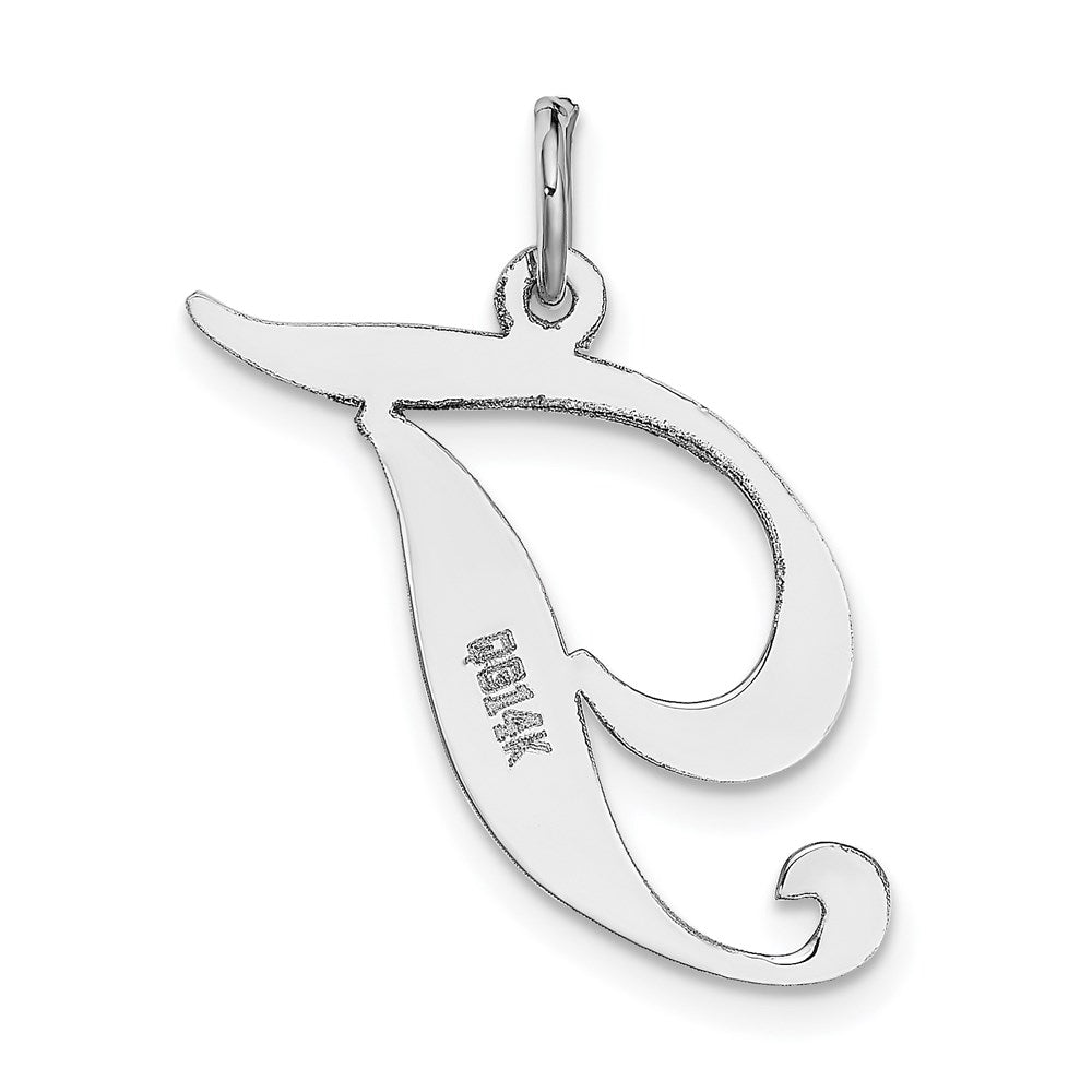 14k White Gold Large Fancy Script Letter T Initial Charm