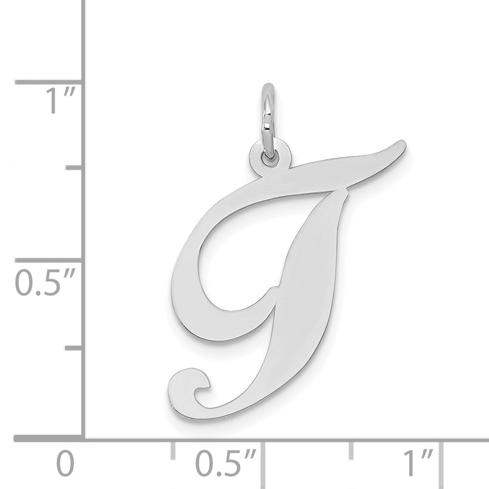 14k White Gold Large Fancy Script Letter T Initial Charm