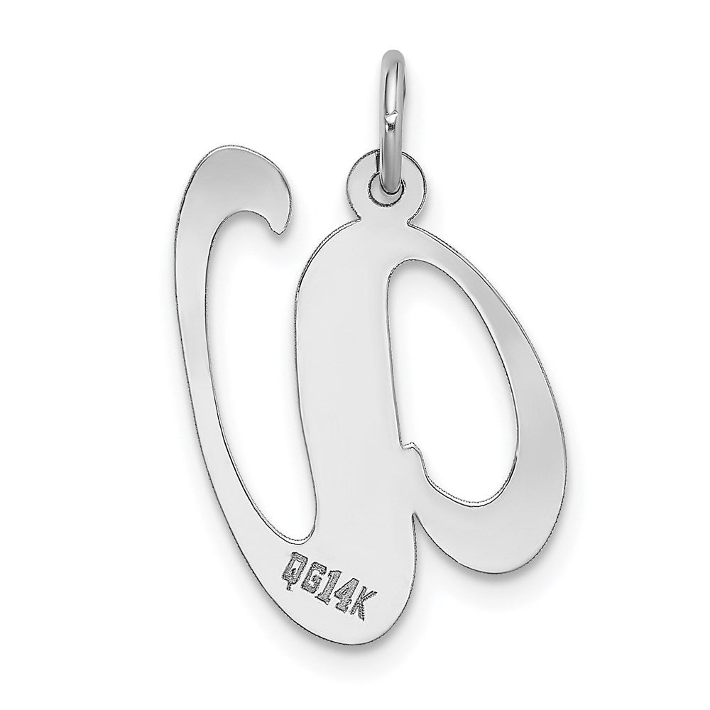 14k White Gold Large Fancy Script Letter V Initial Charm