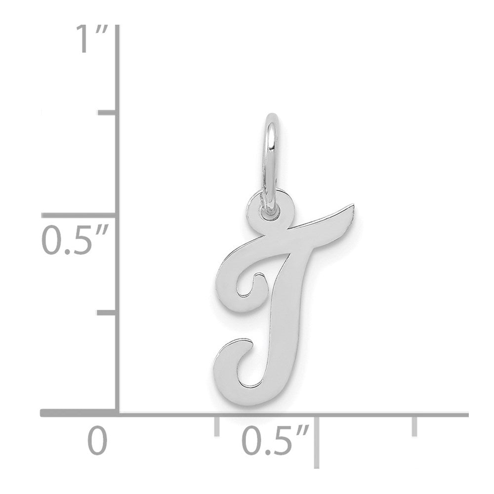 14k White Gold Small Script Letter T Initial Charm