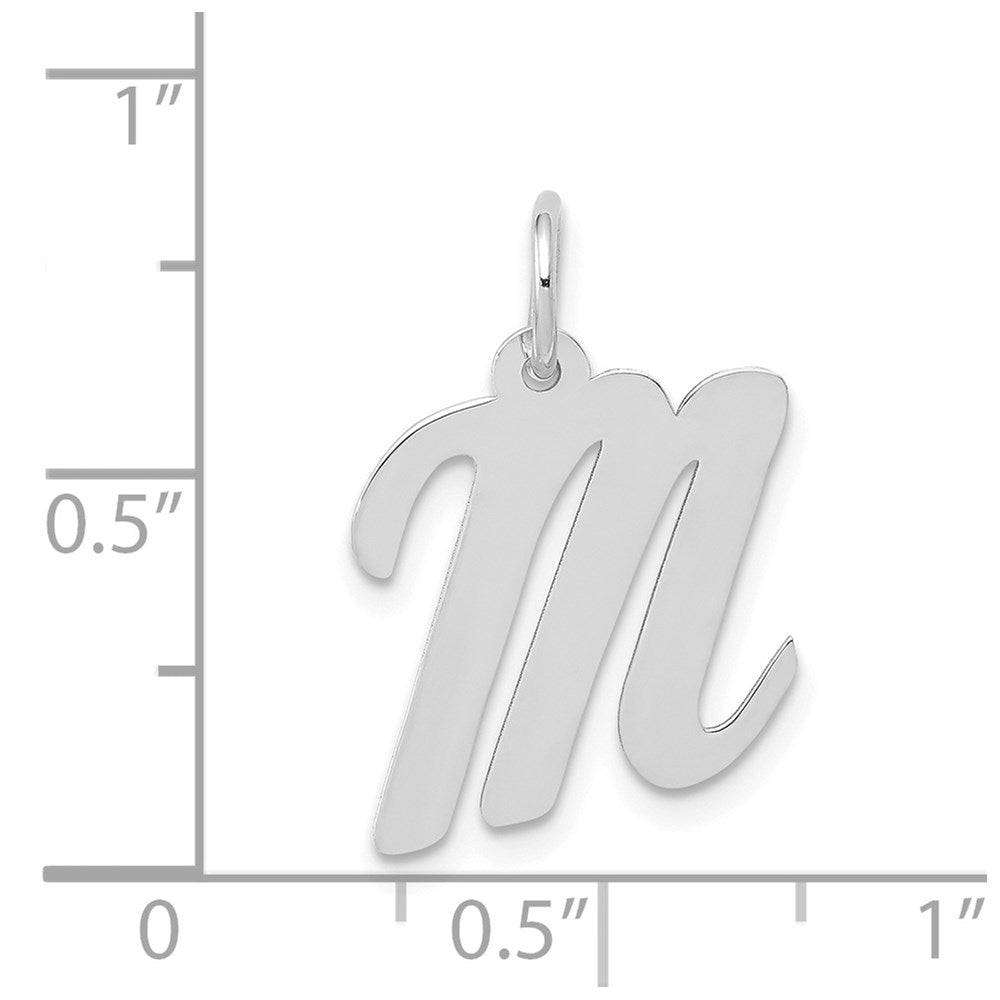 14k White Gold Medium Script Letter M Initial Charm