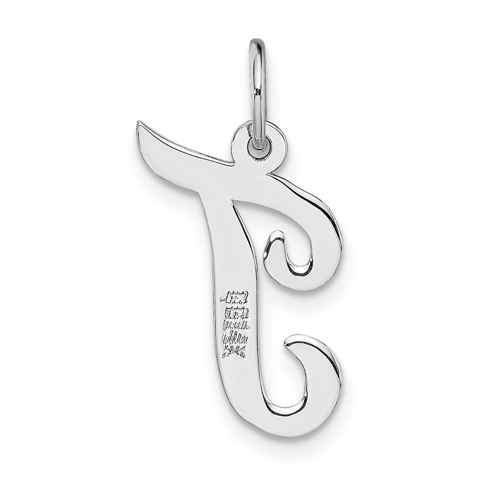 14k White Gold Medium Script Letter T Initial Charm