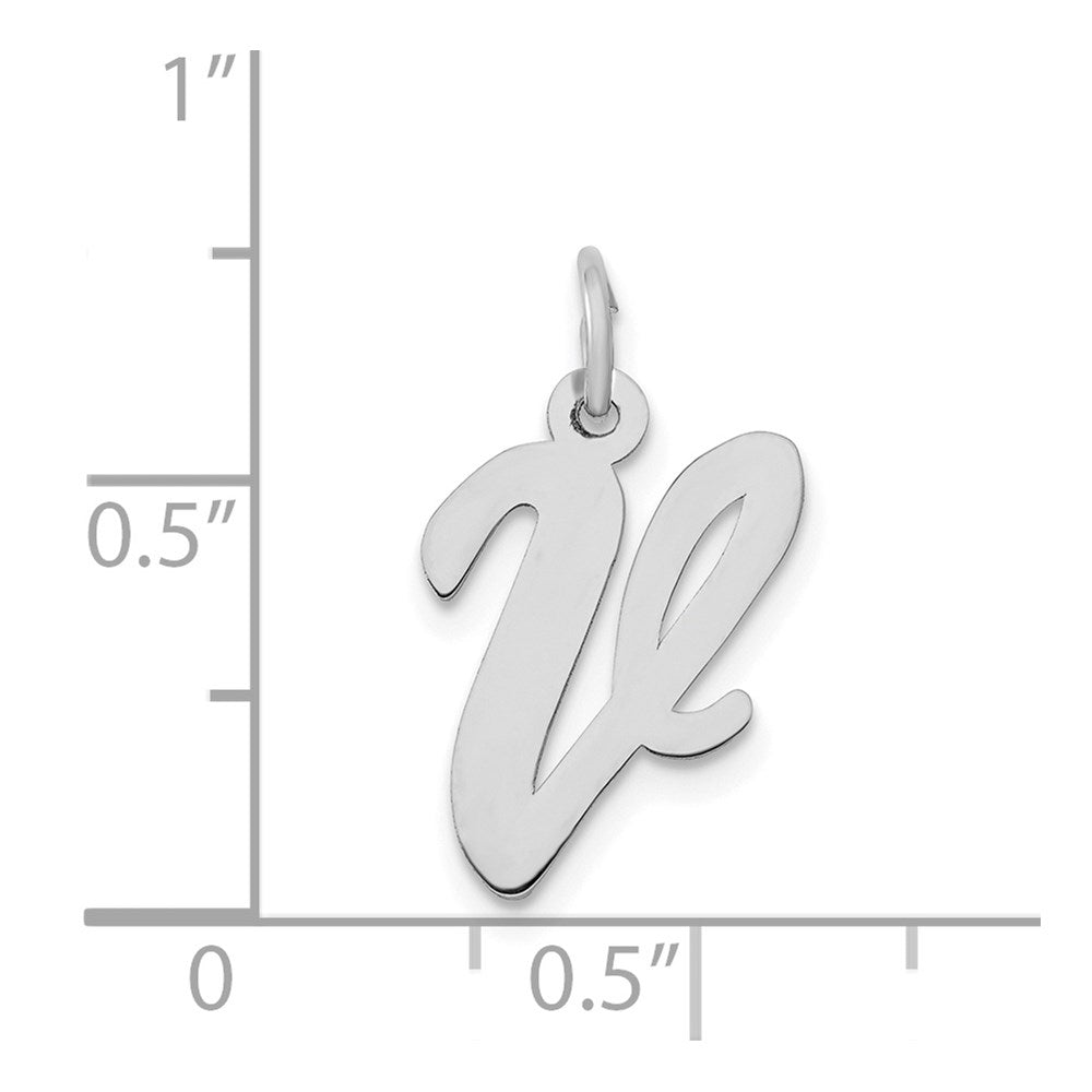 14k White Gold Medium Script Letter V Initial Charm