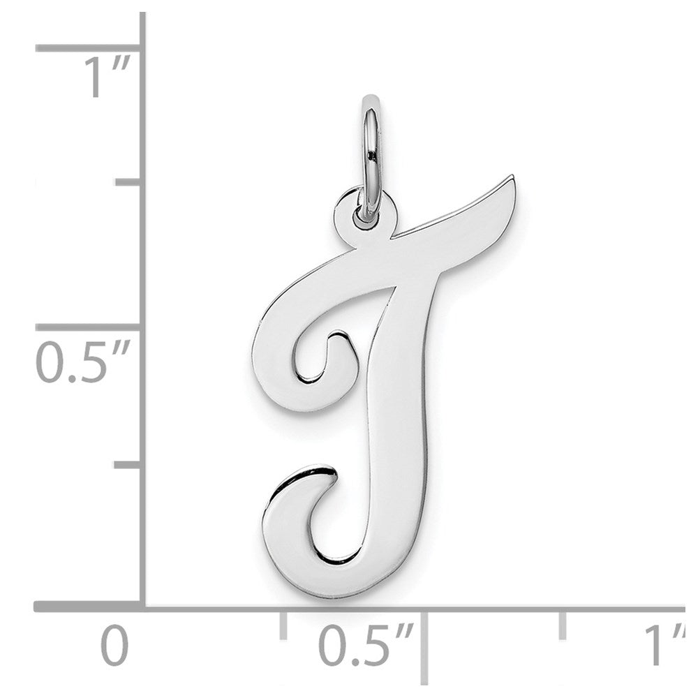 14k White Gold Large Script Letter T Initial Charm