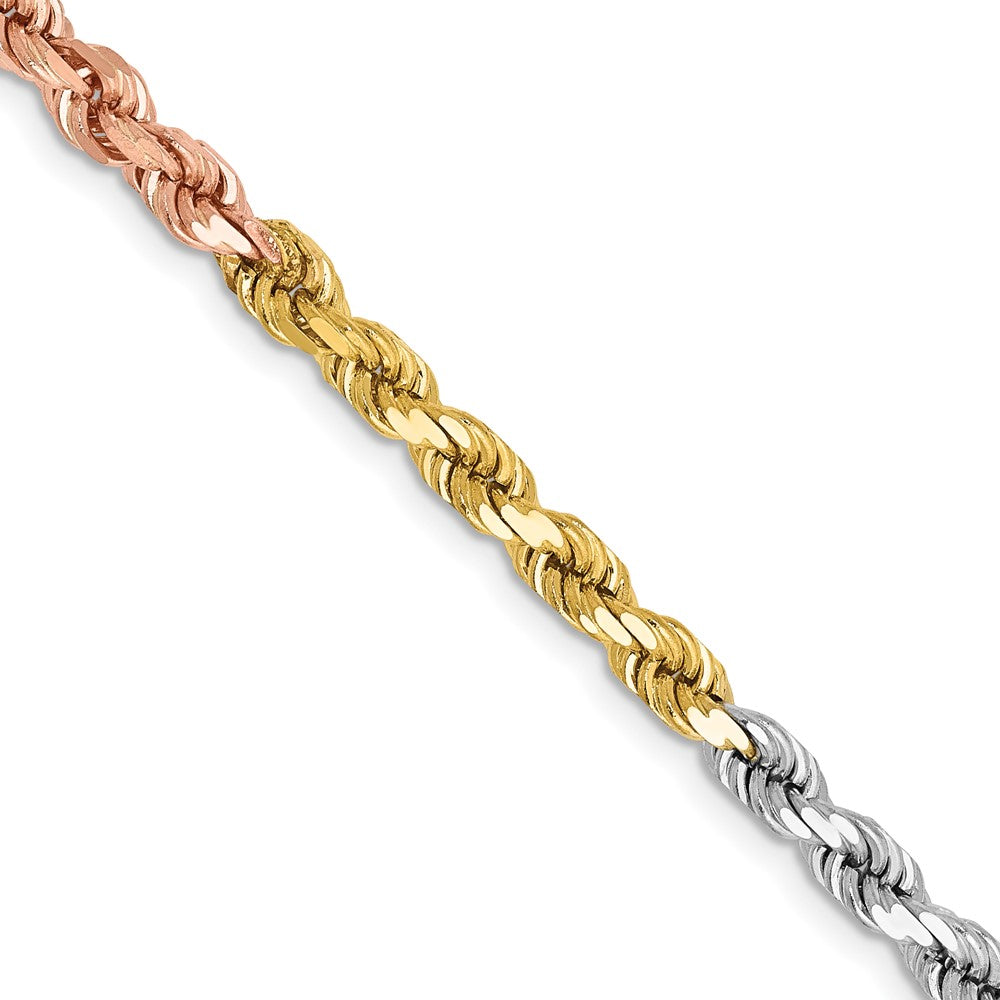 14K Tri-colored 18 inch 4mm Diamond-cut Rope with Lobster Clasp Chain