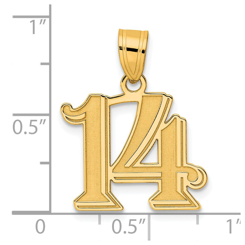14k Polished Etched Number 14 Pendant
