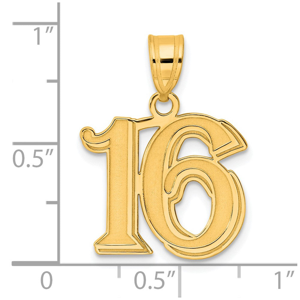14k Polished Etched Number 16 Pendant