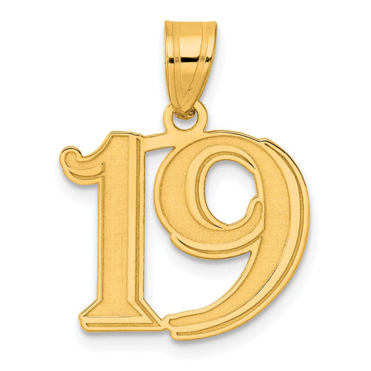 14k Polished Etched Number 19 Pendant