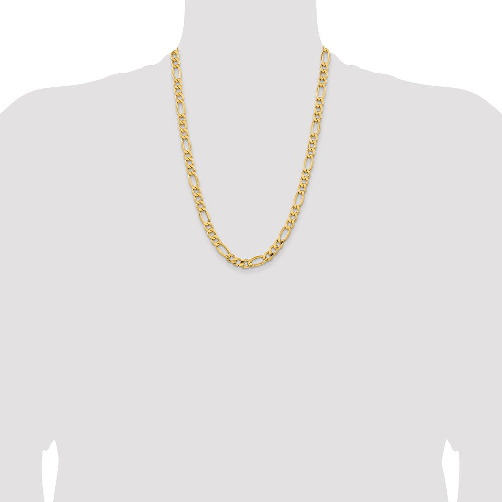 14K 24 inch 8.5mm Semi-Solid Figaro with Lobster Clasp Chain