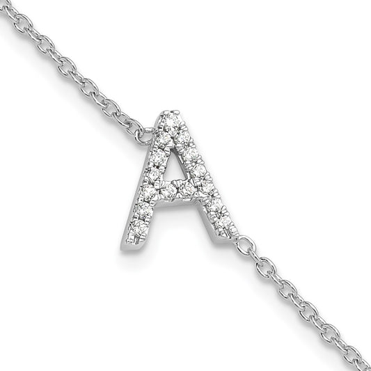 14KW Diamond Sideways Letter A w/ 1in ext. Bracelet