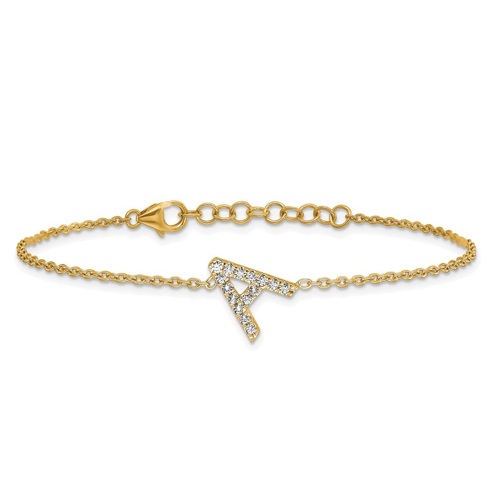 14K Diamond Sideways Letter A w/ 1in ext. Bracelet