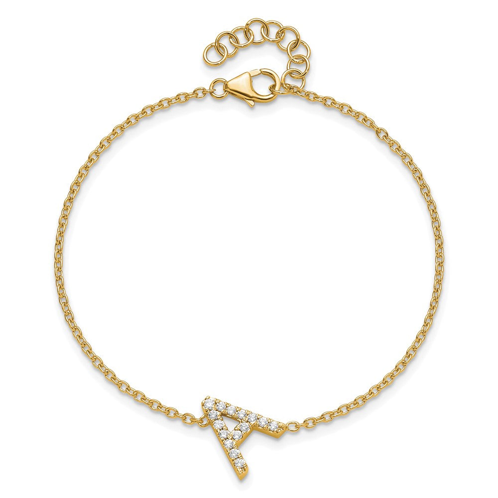 14K Diamond Sideways Letter A w/ 1in ext. Bracelet