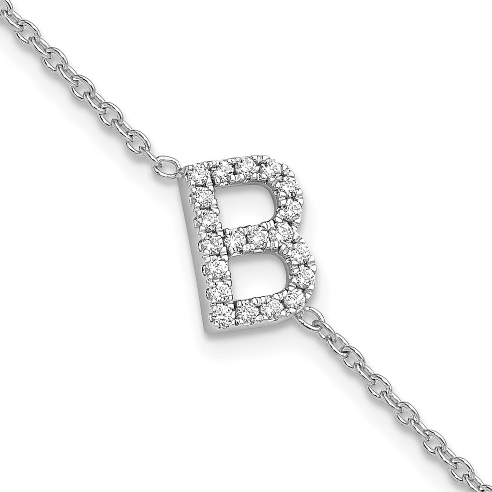 14KW Diamond Sideways Letter B w/ 1in ext. Bracelet