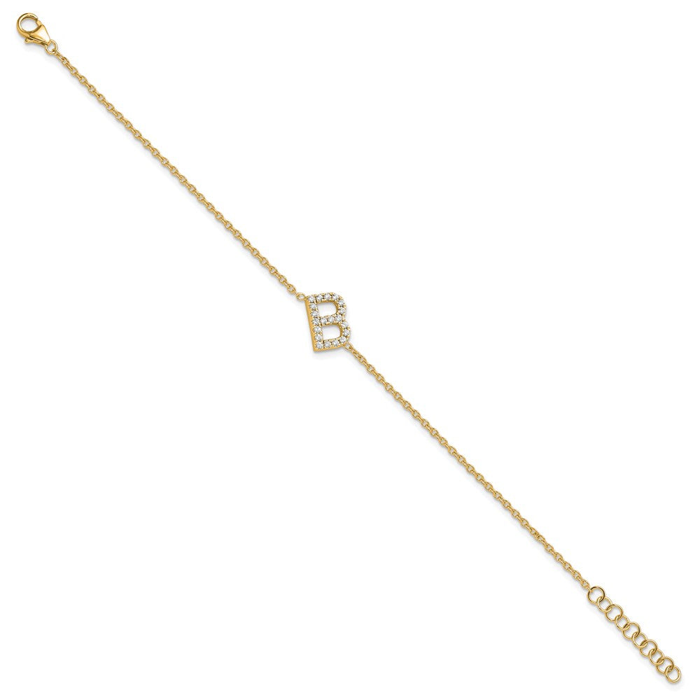14K Diamond Sideways Letter B w/ 1in ext. Bracelet
