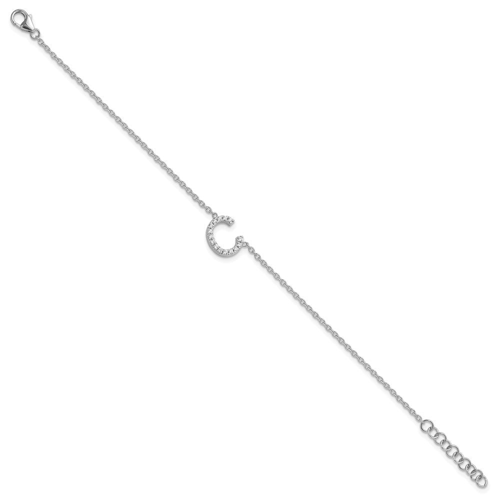 14KW Diamond Sideways Letter C w/ 1in ext. Bracelet