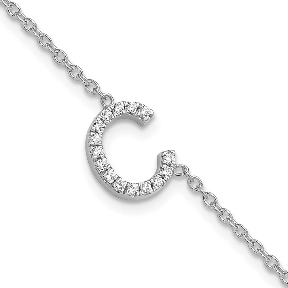 14KW Diamond Sideways Letter C w/ 1in ext. Bracelet