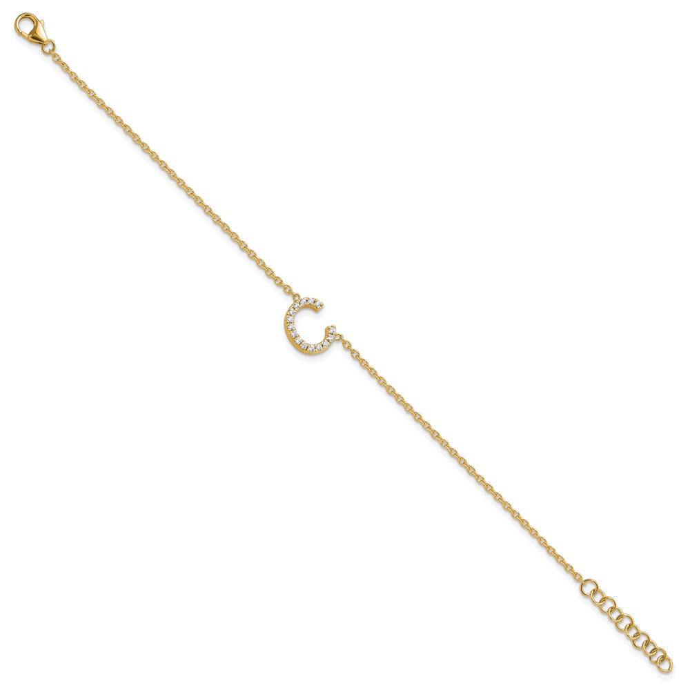 14K Diamond Sideways Letter C w/ 1in ext. Bracelet