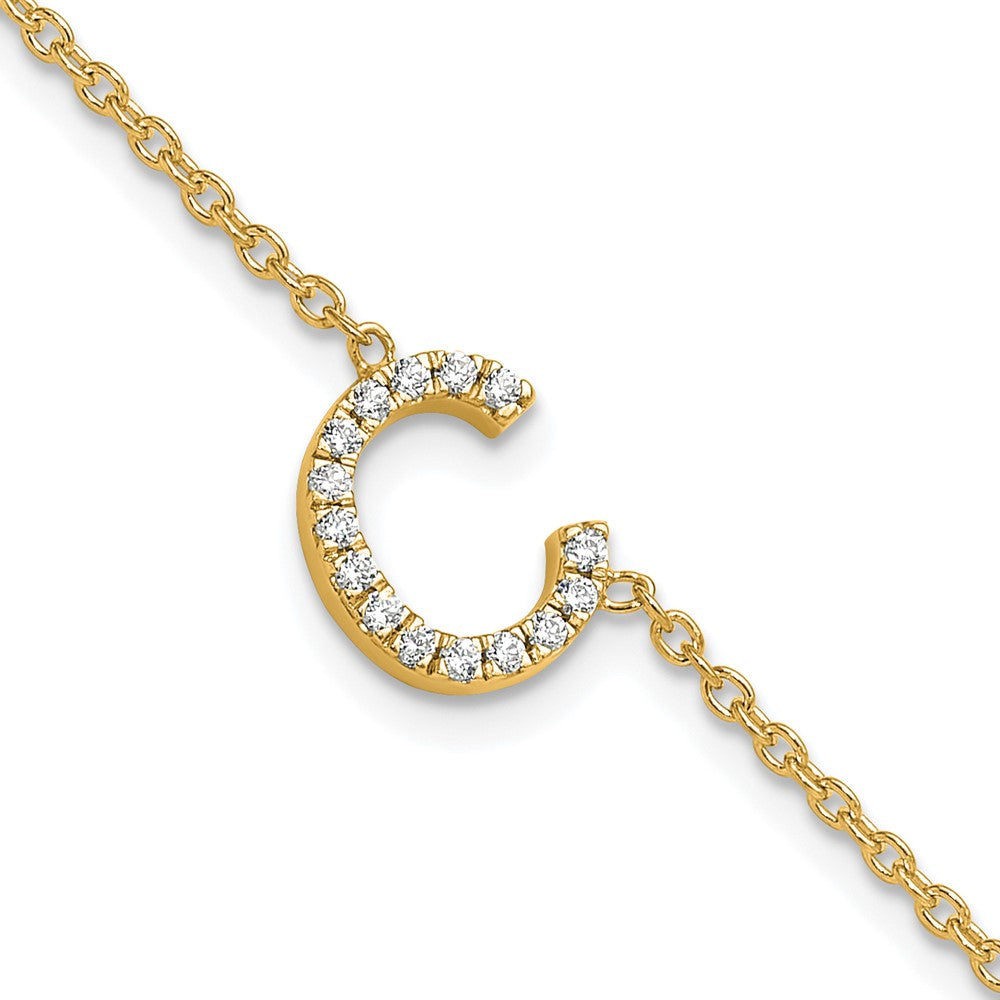 14K Diamond Sideways Letter C w/ 1in ext. Bracelet