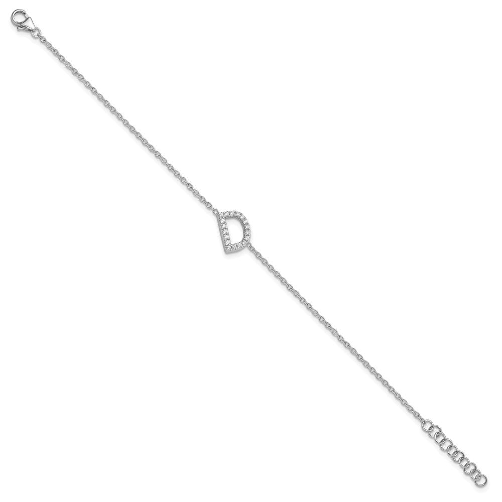 14KW Diamond Sideways Letter D w/ 1in ext. Bracelet