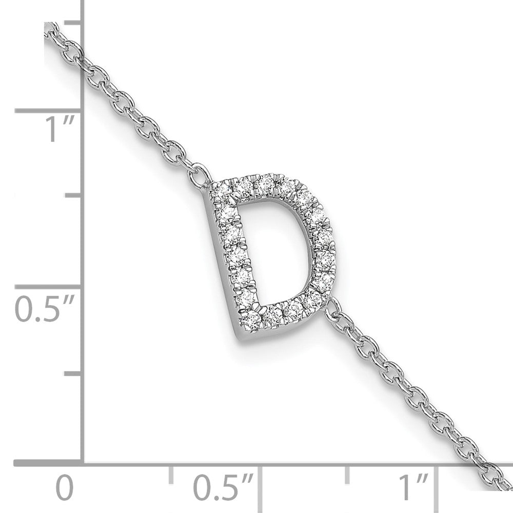 14KW Diamond Sideways Letter D w/ 1in ext. Bracelet