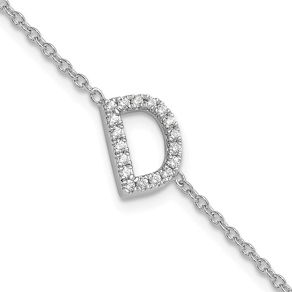 14KW Diamond Sideways Letter D w/ 1in ext. Bracelet
