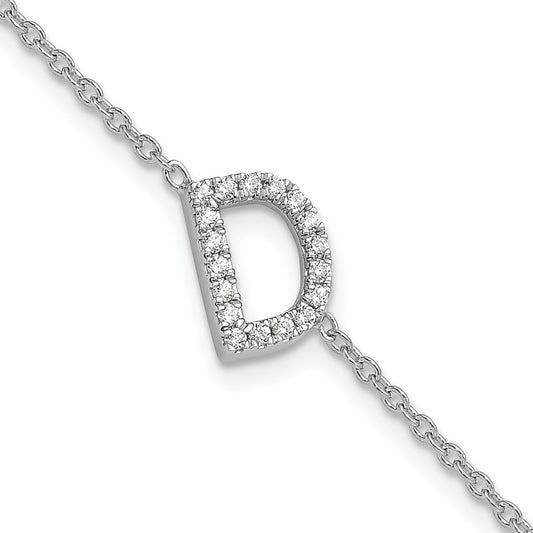 14KW Diamond Sideways Letter D w/ 1in ext. Bracelet