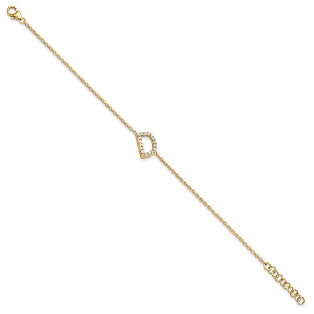 14K Diamond Sideways Letter D w/ 1in ext. Bracelet